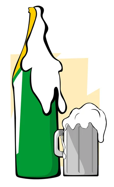 Botella y copa de vino — Vector de stock