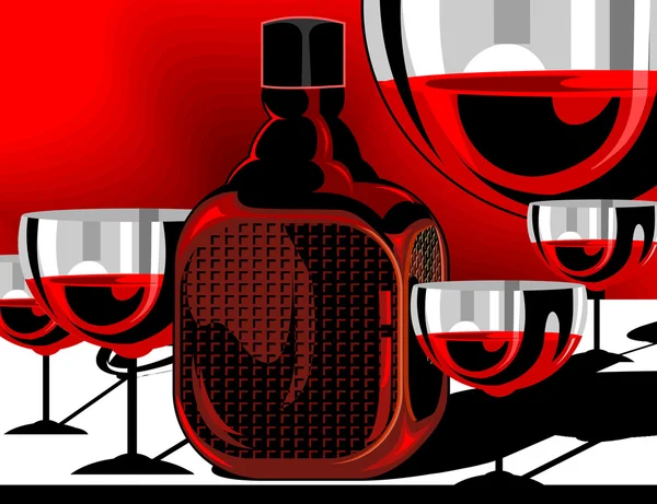 Liquor bottle and goblet of wine — Stock Vector