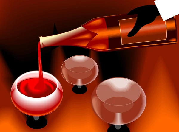 Bouteille d'alcool et coupe de vin — Image vectorielle