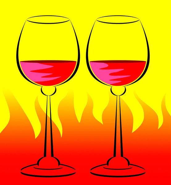 Dos copas con vino tinto — Vector de stock