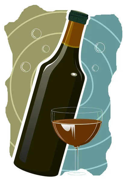 Botella de licor y copa de vino — Vector de stock