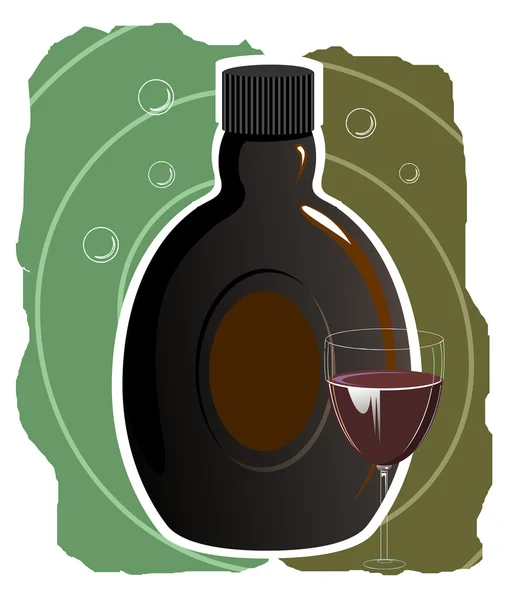 Botella de licor y copa de vino — Vector de stock