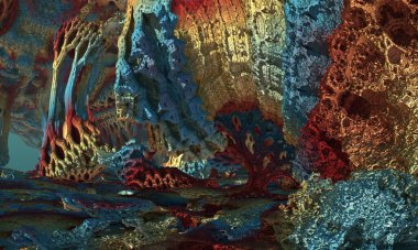 Güzel bir sonsuz matematiksel mandelbrot kümesinin 3 boyutlu tasviri.
