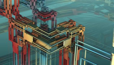 Soyut Bilgisayar Fraktal Tasarımı. 3D Uzaylılar Güzel sonsuz matematiksel mandelbrot kümesi fraktal fütüristik çok renkli yapı