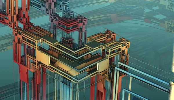 Soyut Bilgisayar Fraktal Tasarımı. 3D Uzaylılar Güzel sonsuz matematiksel mandelbrot kümesi fraktal fütüristik çok renkli yapı