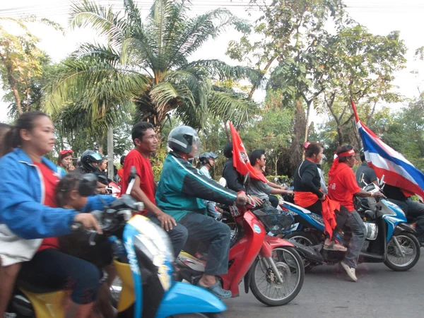 many people ride motorcycle to political rally for support Thai government