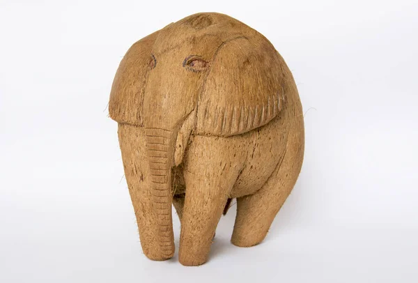 Souvenir Figurine Elephant Made Coconut Isolated White Background Stock Image