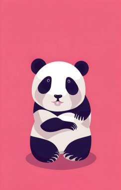 Renkli arkaplanı olan şirin bir bebek panda çizimi..