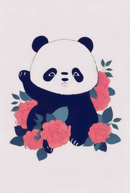 Renkli arkaplanı olan şirin bir bebek panda çizimi..