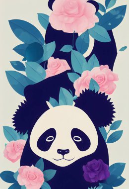 Renkli arkaplanı olan şirin bir bebek panda çizimi..