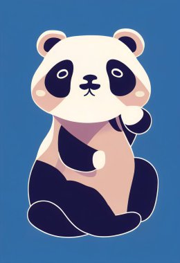 Renkli arkaplanı olan şirin bir bebek panda çizimi..
