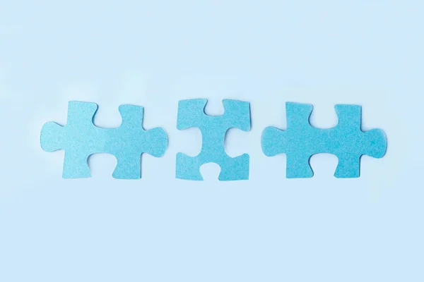 Blauwe Legpuzzelstukjes Teamwork Logisch Denken Concept Van Oplossingen Missie Succes — Stockfoto