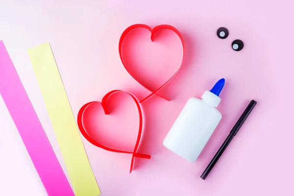 Valentines Dagdriver Gratulasjonskort Diy Barnas Kreativitet Trinn Trinn Instruksjoner Hvordan – stockfoto