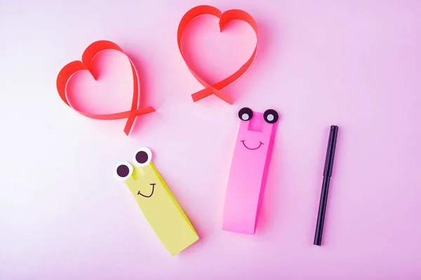 Namorados Dia Ofício Cartão Saudação Diy Criatividade Infantil Instruções Passo — Fotografia de Stock