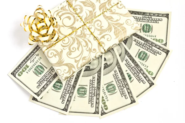 Hundred-dollar bills on a white background gift wrap — Stock Photo, Image