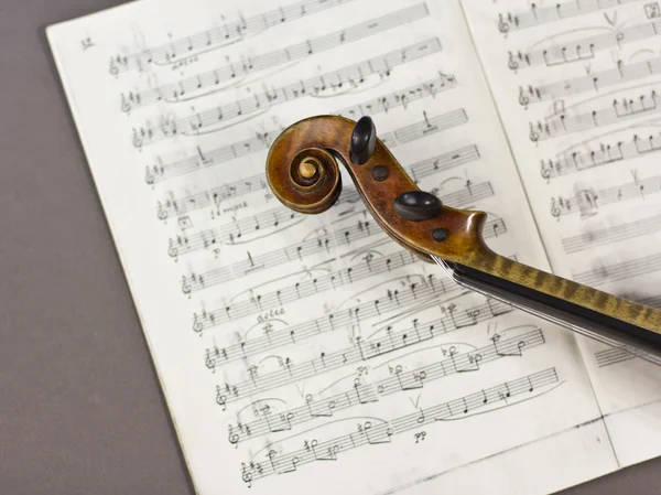 Mooie viool op een achtergrond muziek van het blad — Stockfoto