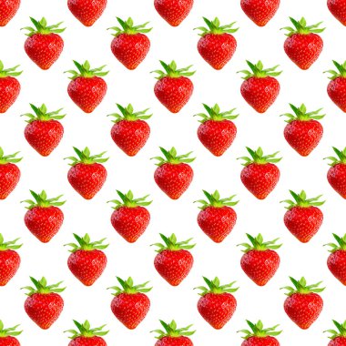 Beyaz arka planda olgun çilekler, kusursuz desenler..