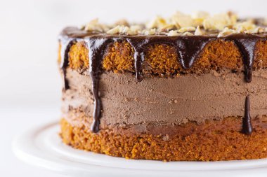 Çikolatalı ganache ve fındıklı vejetaryen balkabağı turtası. Şeker, glüten ve laktozsuz.