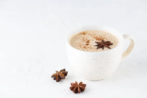 Homemade Masala Tea Milk Ginger Root Spices Mug Table Lactose — стоковое фото