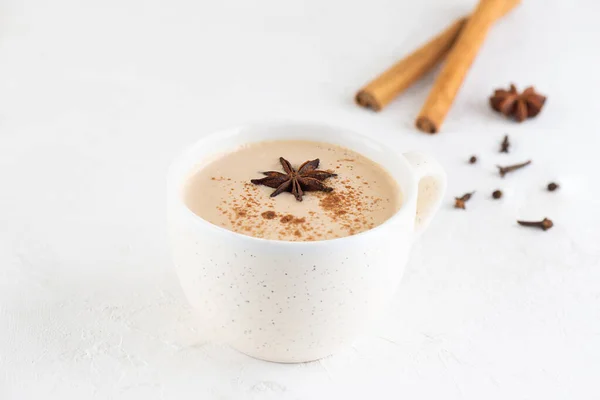 Homemade Vegan Masala Tea Milk Spices Mug Table — Fotografia de Stock