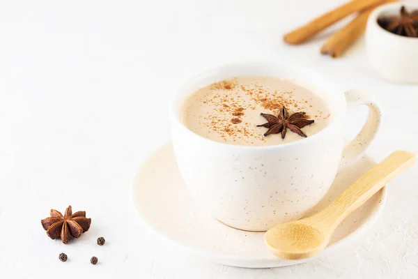 Homemade Vegan Masala Tea Coconut Milk Spices Mug Table — Photo