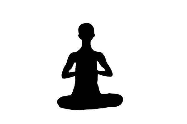 Silhouette Donna Posizione Loto Isolata Sfondo Bianco Yoga Sport Asana — Foto Stock