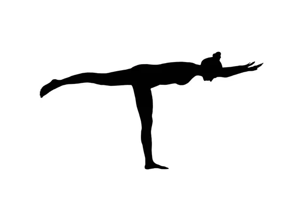 Silhouette Eines Mädchens Kriegerpose Isoliert Auf Weißem Hintergrund Yoga Sport — Stockfoto