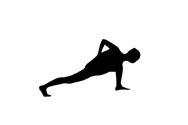 Silhueta Mulher Ioga Posar Isolado Fundo Branco Yoga Esportes Asana — Fotografia de Stock