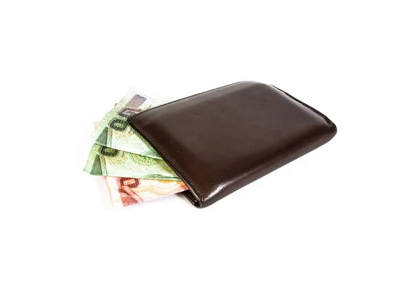 Brown Portafoglio e denaro — Foto Stock