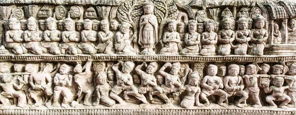 High relief sculpture stone about buddha — Stock Photo, Image