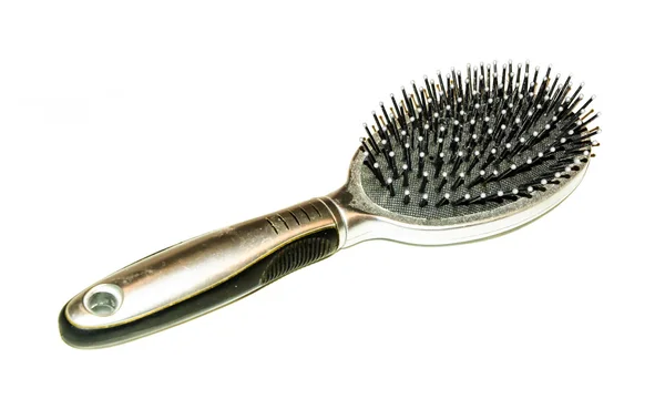 Escova de cabelo prata isolada — Fotografia de Stock