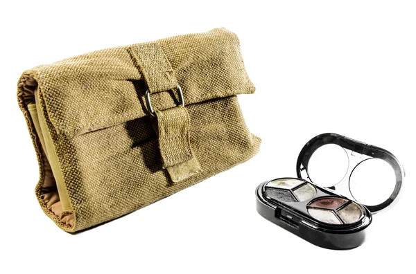 Fabric cosmetic bag and make up — Stock Photo, Image