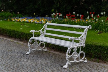 Wilanow Sarayı 'nın kraliyet bahçesindeki güzel beyaz bank Varşova Polonya