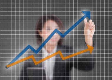 Genç Asyalı iş kadını grafik çizim closeup