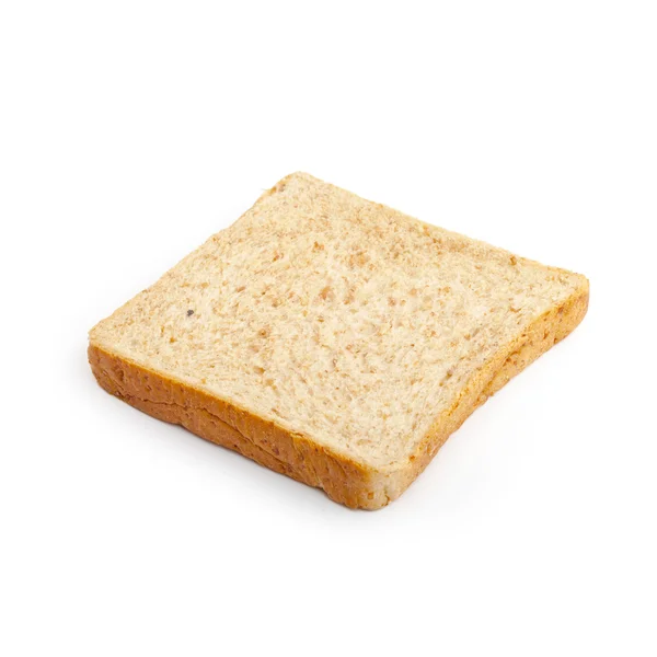 Close-up image of one slice of white bread against the white bac — Stock Photo, Image