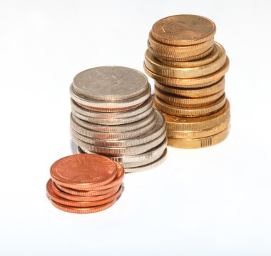 sikke yığını üzerinde beyaz izole