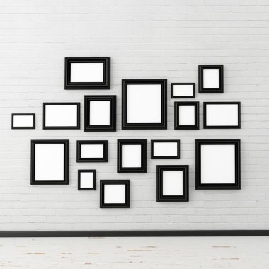 picture frame on white brick wall clipart
