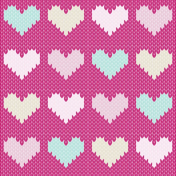 Seamless knitted background with hearts — Stock Vector