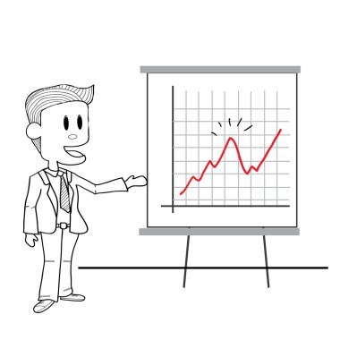 İşadamı sunum, beyaz billboard .