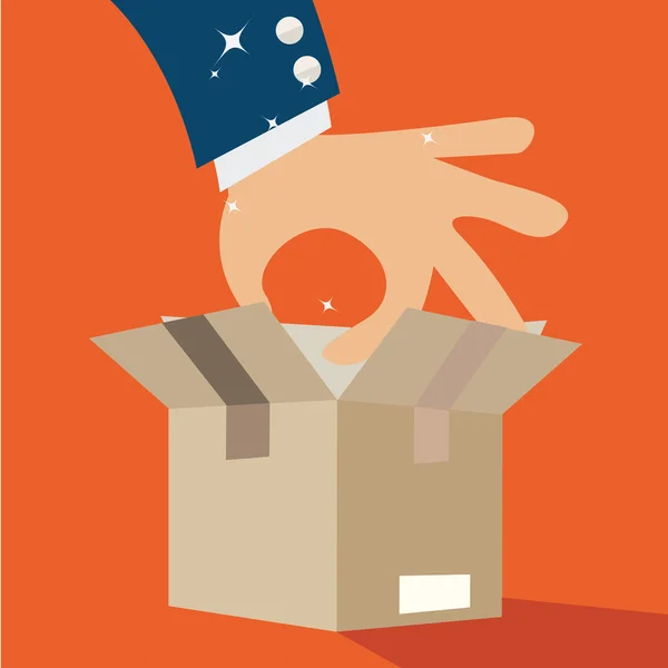 Mano de negocios recogiendo algo en una caja — Vector de stock