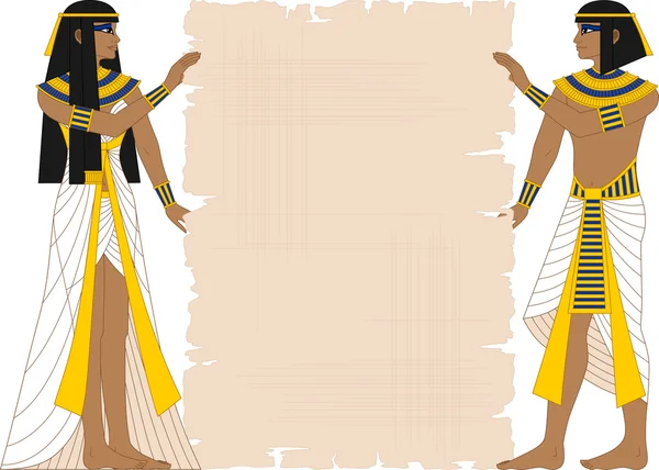 埃及妇女和男子持纸莎草纸 — 图库矢量图片