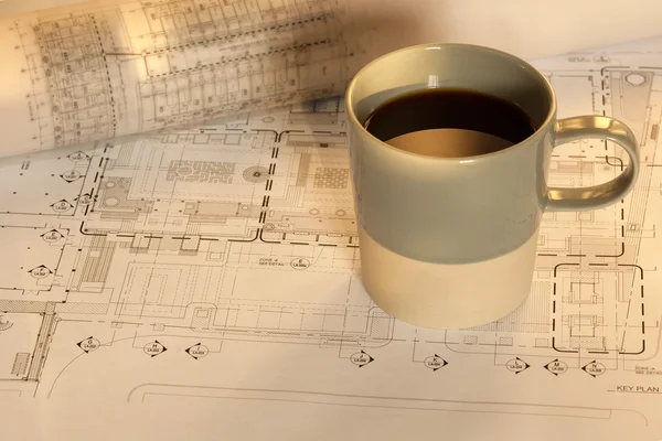 Architectural work and coffee — Stock Photo, Image