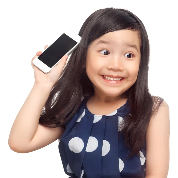 Kid surprised with smartphone — Stock Photo, Image