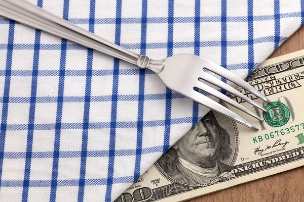 Fork with money — Stock Photo, Image