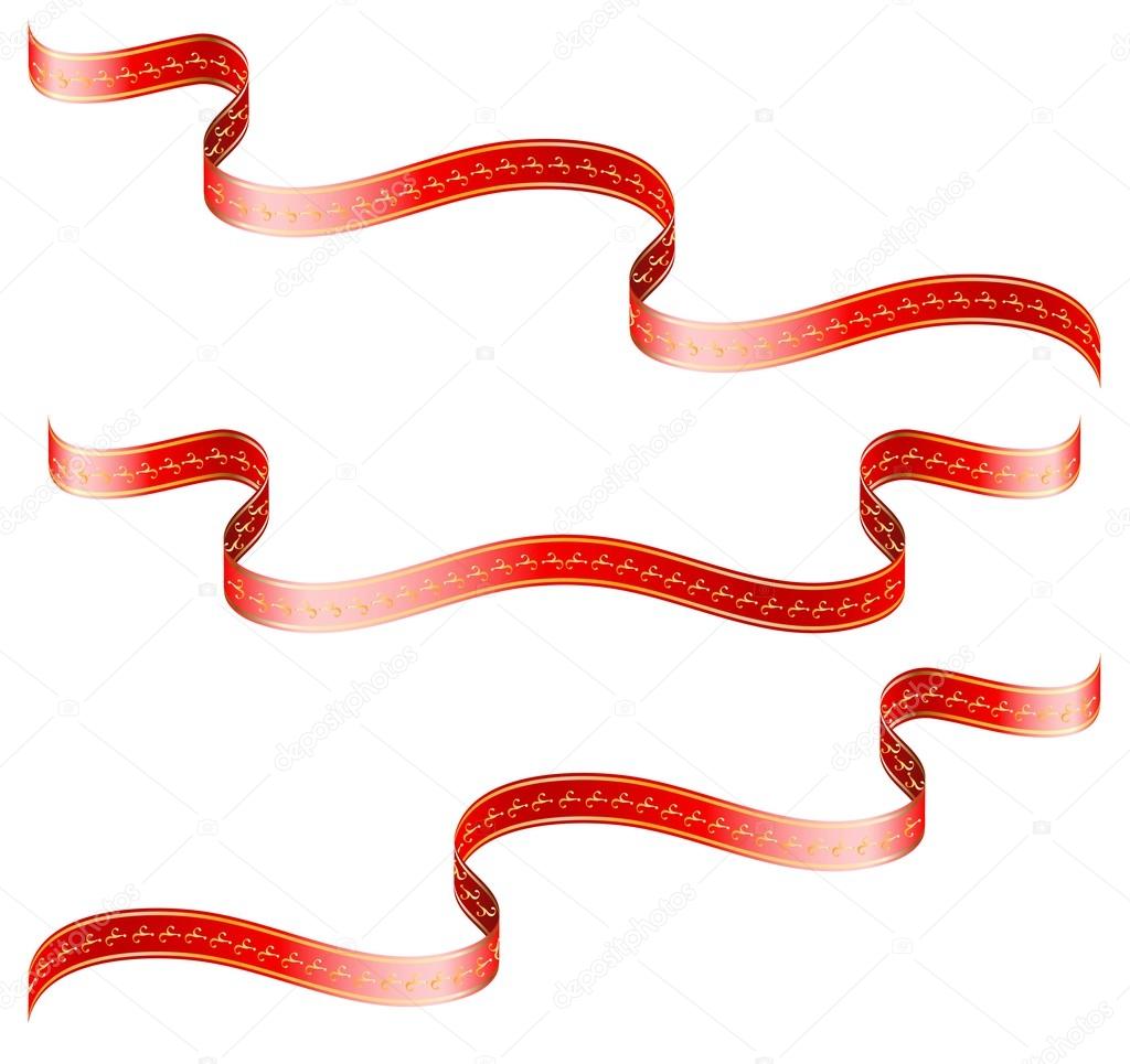 Vintage red ribbons on a white background