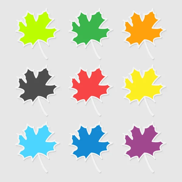 Les autocollants en forme de feuille d'érable sur le thème de l'automne — Image vectorielle