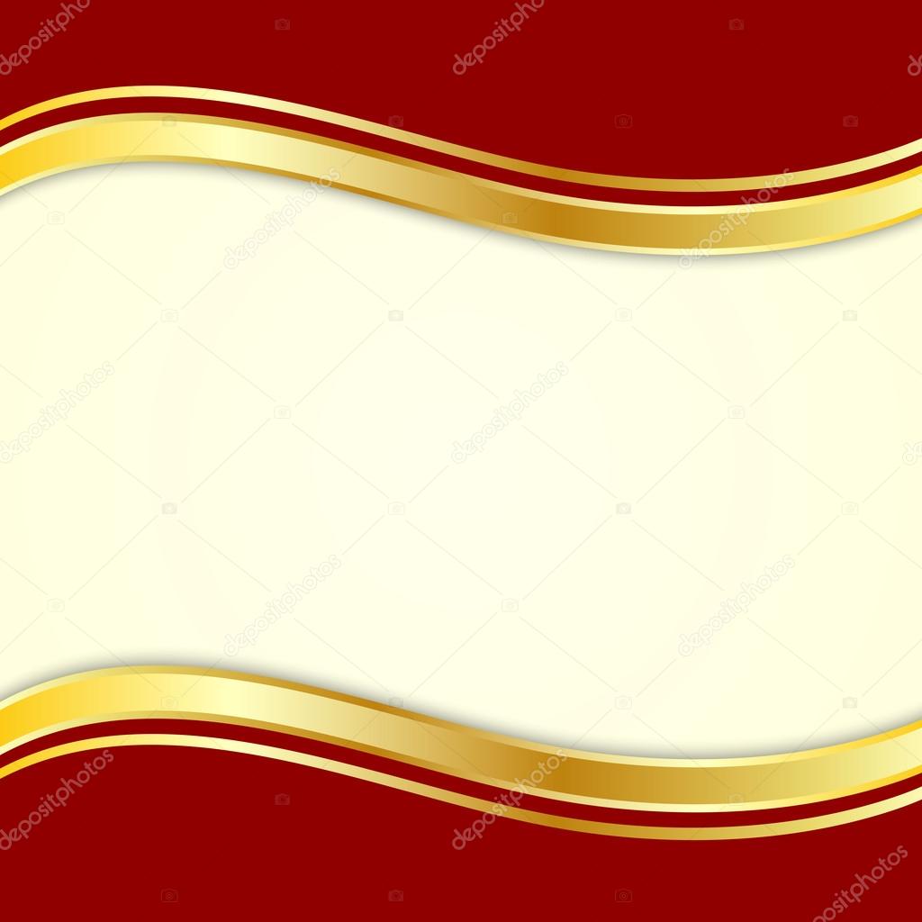 Red background with gold ribbon for text