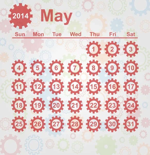 Календарный месяц мая 2014 года — стоковый вектор