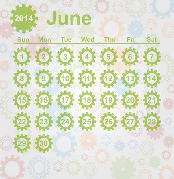 Календарный месяц июня 2014 года — стоковый вектор