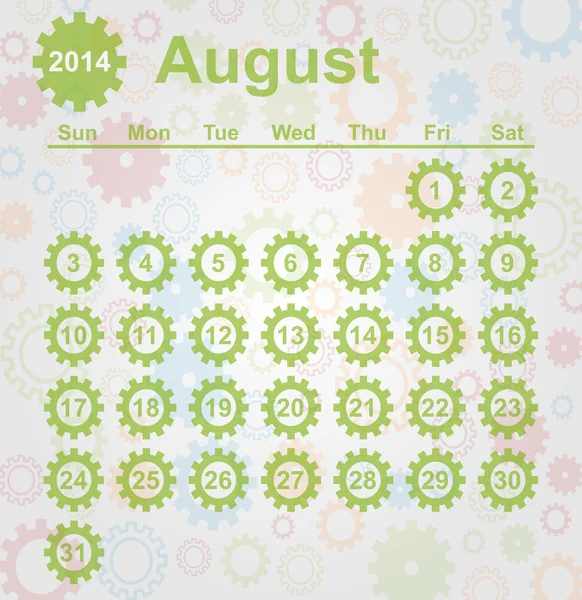 8 月 2014 年日历月 — 图库矢量图片